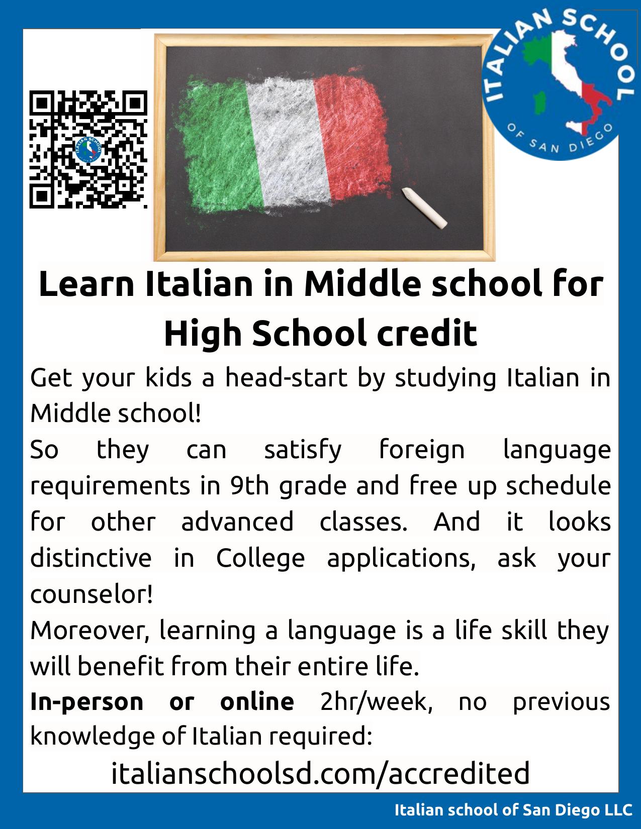 Italian classes Middle School flyer